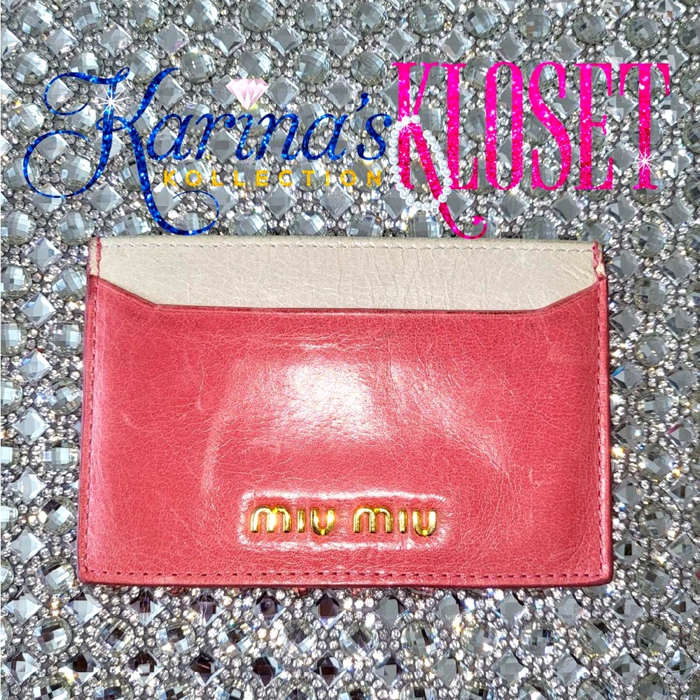 Miu Miu Color Block Watermelon 🍉 Pink Leather Card Holder. Lambskin Leather 🍉